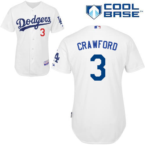 Carl Crawford #3 Youth Baseball Jersey-L A Dodgers Authentic Home White Cool Base MLB Jersey